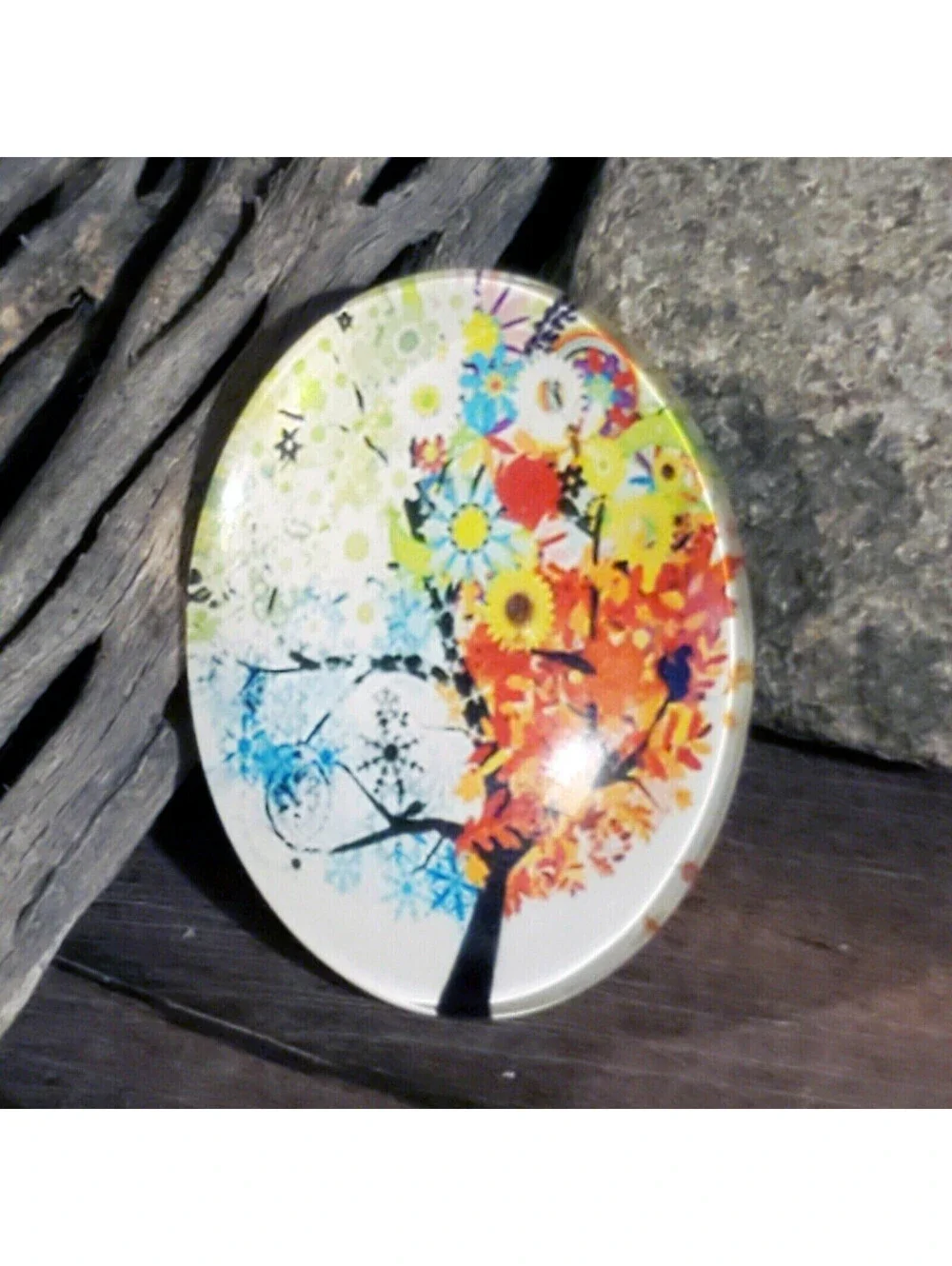 Handmade Tree of Life 40x30mm Oval Tempered Glass Cabochon 6939-F